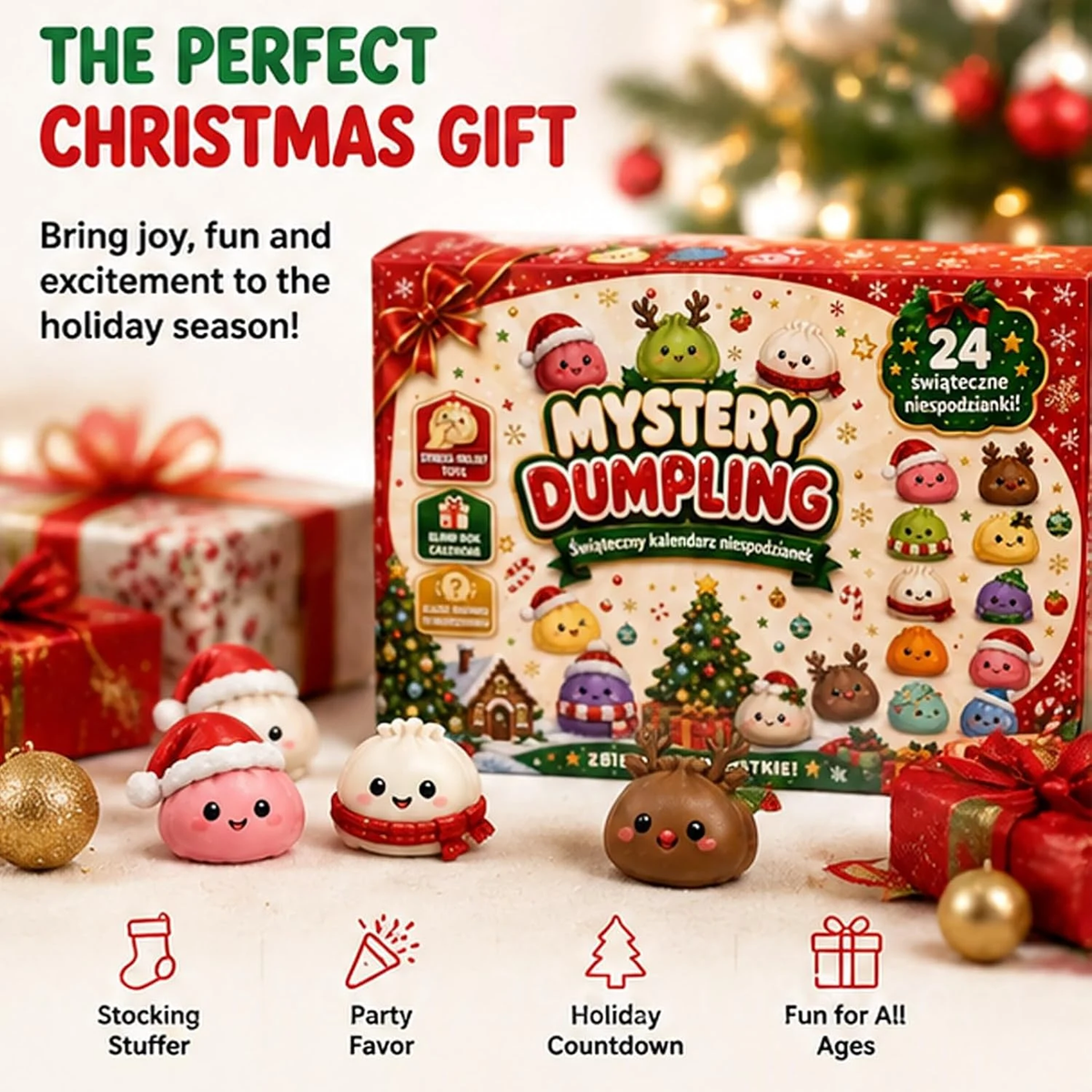 The perfect Christmas gift — dumpling squishy advent calendar with holiday presents