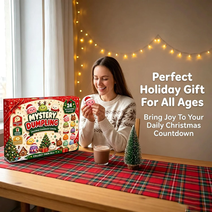 Perfect holiday gift for all ages — woman opening dumpling squishy advent calendar